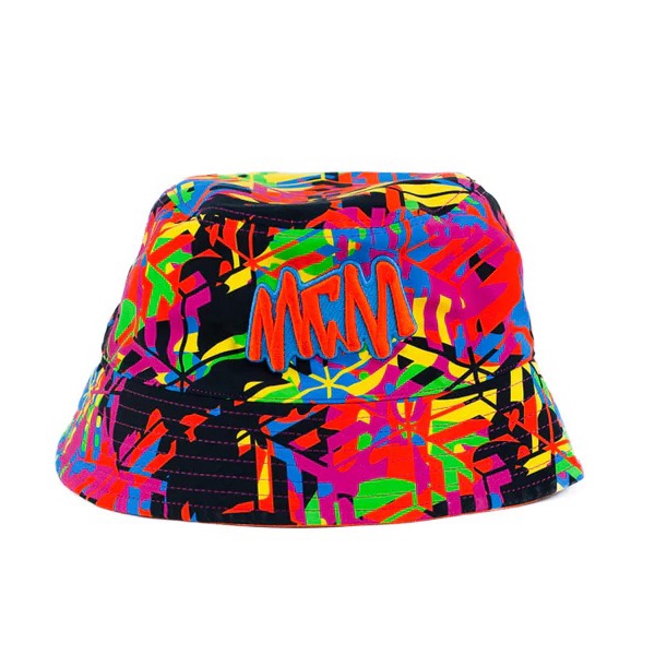 Mcm Cubic Monogram Neon Cotton Silk Blend Embroidered Logo Bucket Hat